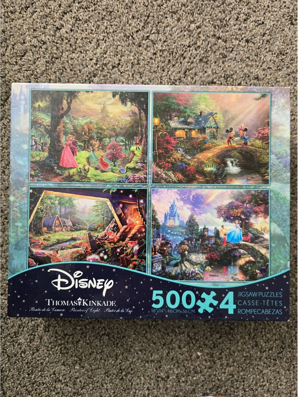 Thomas Kinkade Disney 4 Puzzle Set 500 Pc Cinderella Snow White Sleeping Beauty